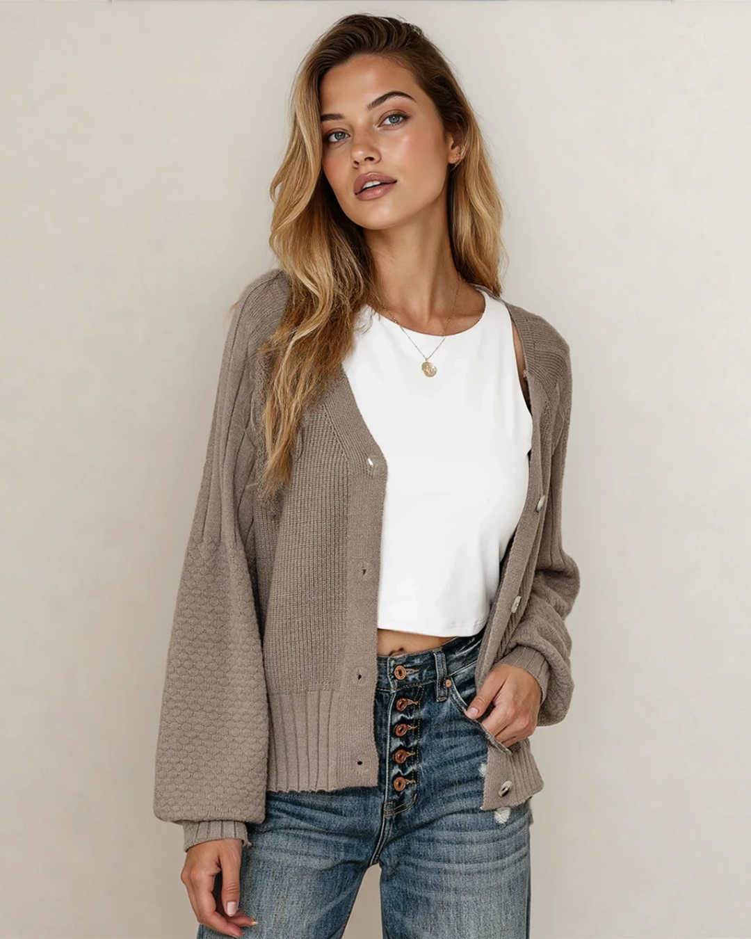 The Mocha Muse Mixed-Knit Cardigan