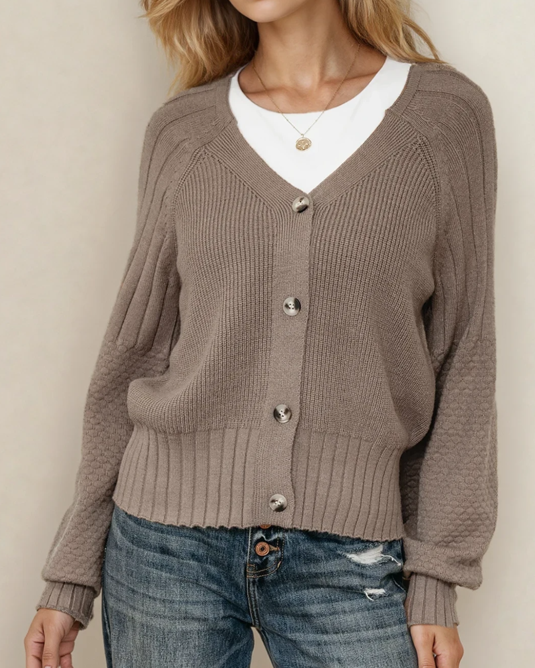 The Mocha Muse Mixed-Knit Cardigan