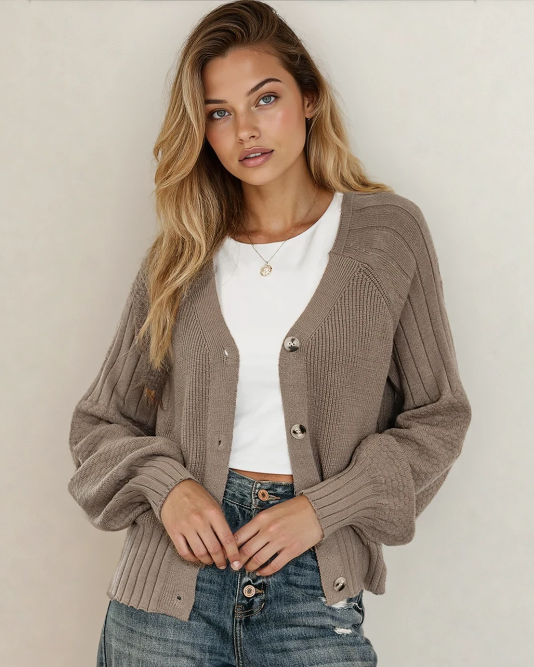 The Mocha Muse Mixed-Knit Cardigan