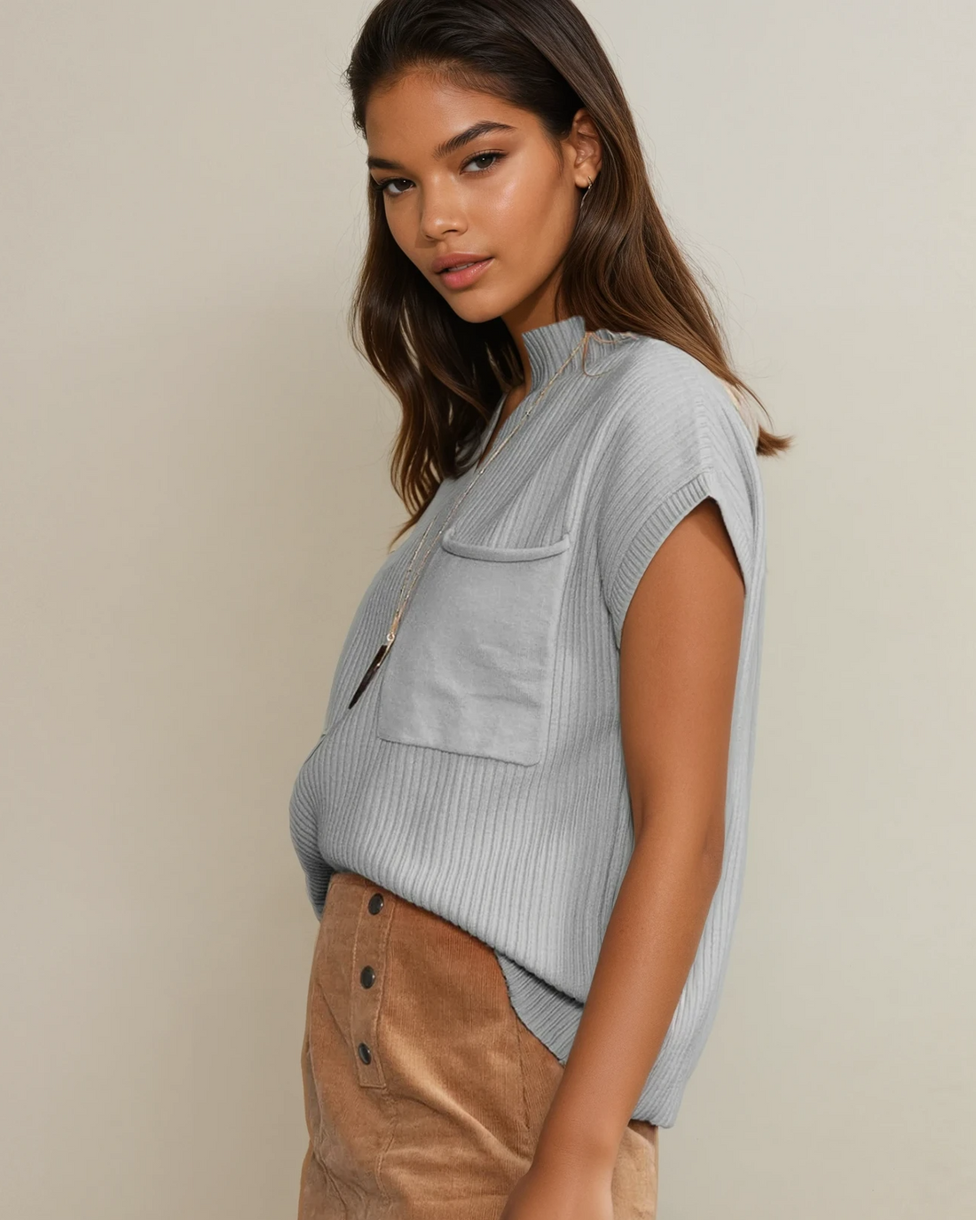 The Avery Short-Sleeve Sweater – Gray